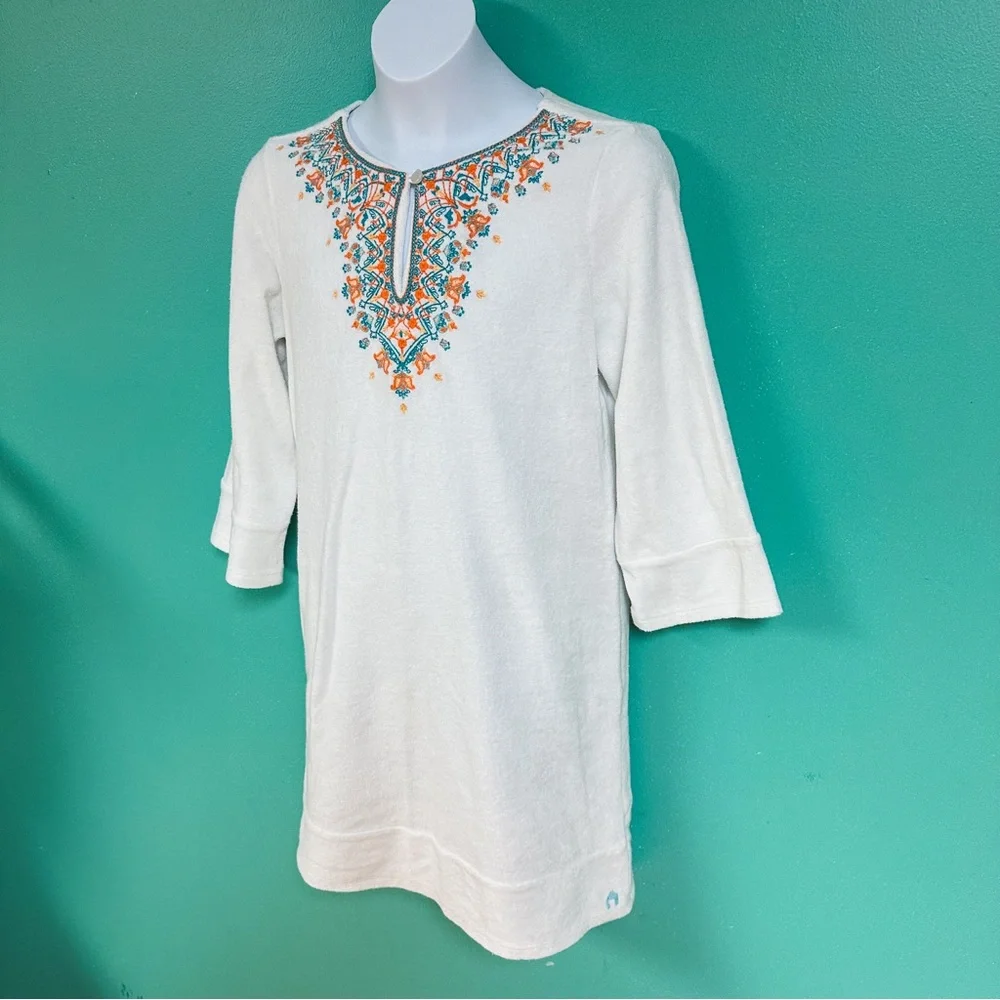 Cabana Life White Orange & Teal Moroccan Terrycloth Swim Coverup Girls Size 14